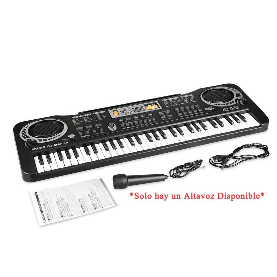 Piano Eléctrico Digital De 61 Teclas Con Micrófono Portátil Español para Niños, Cumpleaños Para Principiantes o Profesionales Ideal para Practicar en Casa Actuaciones en Directo Estudios de Música - Negro - Ver 1