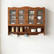 100CM Retro 4 Door Wall-Mounted Cabinet, Featuring Two Layers Of Storage Space And An Open Hook Rack Space,Suitable For Bathrooms, Kitchens, Dining Rooms, Brown - 棕色 - 查看 5