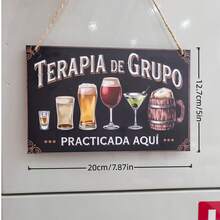 2D Retro "Group Therapy" Wooden Decorative Plaque, Spanish Beer And Wine Theme, Suitable For Bar, Kitchen And Home Decor, Humorous Wall Hanging, Applicable For Shops And Bars, Bar Wall Decor | Spanish Themed Decoration - Multicolor - View 7