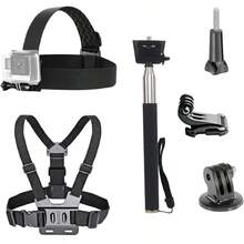 3-In-1 Action Camera Accessory Kit Head Strap + Chest Strap + Selfie Stick Compatible With /AKASO/Dragon Touch Outdoor Cycling Vlog Shooting - View 1