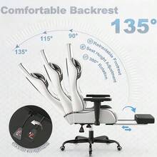 Devoko Gunji Massage Video Game Chair For Adults With Footrest, PU Leather Computer Desk Chair, Adjustable Backrest, High Back Support, Home Office Chair With Headrest And Lumbar Support - White - View 4