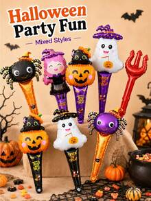 Tongkat Balon Tiup Kartun Halloween, Balon Foil Metalik Campuran Hantu, Penyihir, , Mainan Tiup Genggam, Suvenir Pesta Liburan dan Dekorasi Suasana, Cocok untuk Anak-anak - View 6