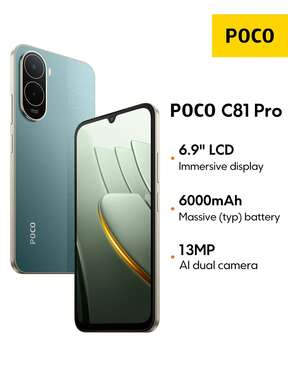 Xiaomi POCO C81 Pro Smartphone,Wet Touch Technology 2.0, Google Gemini, Fashionable Minimalist Design, 6.9" Immersive Display With 120Hz High Refresh Rate, Powerful Octa-Core Processor, 6000mAh (Typical) Large Battery Capacity,