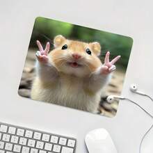 Cute Golden Hamster Square Mouse Pad, Humorous & Lively Pet Expression Pattern Design, Eye-Catching Desktop Decor Protective Mat, Rubber Non-Slip Edge-Locked Office Pad, Small Size Suitable For Laptop, Desktop Computer Gaming, Office, Daily Use - View 6