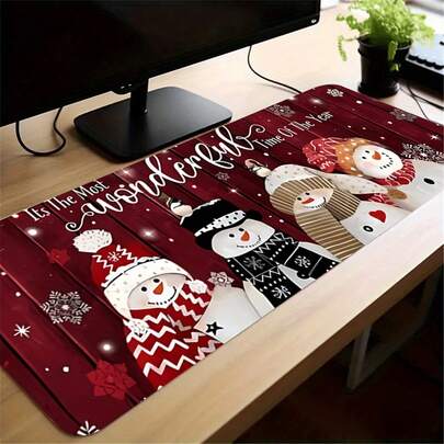 1pc Large Christmas Desk Mat Compatible For PC/Laptop - XXL Non-Slip Rubber Base & Smooth Gaming Mouse Pad With Snowman & Reindeer Winter Design, Durable Holiday Computer Desk Accessory For Office, Home, XXL Mouse Pad