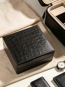 Black High-End Matte Watch Jewelry Storage Box Gift Set, Includes Sponge, Unisex, Light-Absorbing Velvet Sponge Spring Box, Black Watch Gift Box, Elegant Packaging Box, Great Gift, Harajuku Style Fashion Watch Gift Box, Student Gift Watch Box, Watch Storage Box, Bracelet Watch Prayer Beads Storage Box - Multicolor - View 4