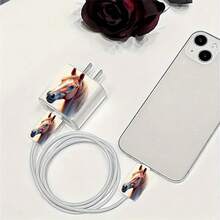 3pcs Success Horse Pattern Transparent Charger Protective Case, With Cable Protector And Charging Head Set, Compatible With IPhone 20W/18W Charger - Multicolor - View 6
