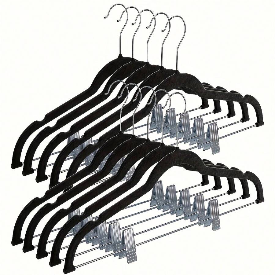 5/10pcs Space-Saving Velvet Pants Hangers, Adjustable Clips, Non-Slip Skirt Hangers, Christmas, Christmas Gift, Designed For Slim Space-Saving, Perfect For Shirts, Skirts And Coats - Home Storage Essential
