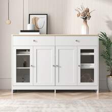 White Sideboard With Wood Effect – 4 Doors, 2 Drawers – Perfect For Living Room/Dining Room - White - View 10
