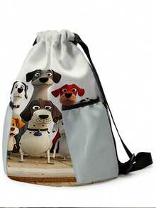 1pc Drawstring Backpack, Sack Bag, Sports Backpack, Large‑Capacity Lightweight Style, Storage Pouch For Outdoor Trips & Fitness, Puppy Pattern Print, Conveniently Stores Sports Gear And Change Of Clothes - Cartoon Puppy 402245 - View 4