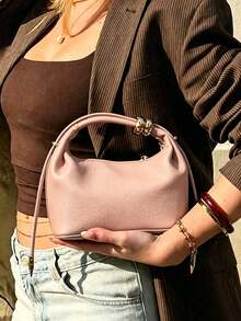 Dedoo European And American Style Lychee Grain Solid Color Metal Ring Luxury Handbag - Pink - View 6