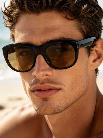 1PC Men's Cat-Eye Frame Fashion Glasses, Lightweight Minimalist Personalized Casual Vintage, Daily Commuting And Travel Outfit, With Glasses Box