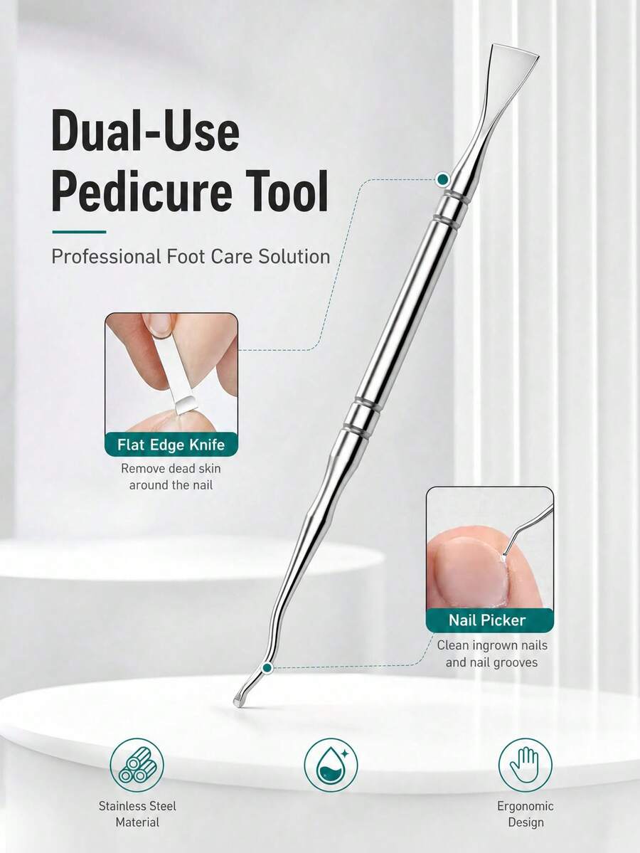 1/3/6pcs Double-Ended Stainless Steel Cuticle Pusher, Flat Blade And Nail Pick, Manicure & Pedicure Nail Groove Cleaning Tool, Suitable For Fingernail And Toenail Care - Silver - View 1