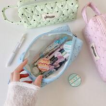 Unique Heart Polka Dot Handheld Pencil Case, Portable Minimalist Stationery Bag With Large Capacity Design, Suitable For Students To Store Various Learning Supplies And Small Items, Easy To Organize And Maintain For Daily Use And Office Desk Clutter - A - View 3