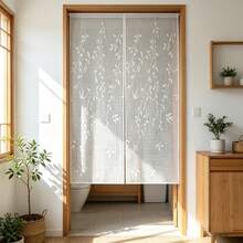 1 Buah, Tirai Pintu Semi-Transparan Gaya Jepang dengan Motif Pohon Willow dan Burung, Pembatas Ruangan untuk Dapur, Kamar Tidur, Paviliun, Dekorasi Rumah Gaya Pedesaan - Putih - View 2