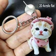 Multifunctional 2D Flat Cute Cat Keychain, Backpack Decoration Pendant, With Smartphone SIM Card Ejector Tool, Cute Acrylic All-Season - Color Shown In Image - View 9
