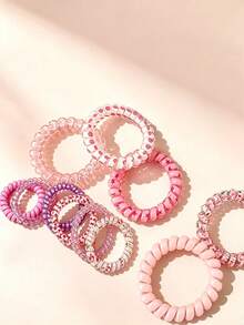 30pcs Multi-Color Assorted Macaron Ditsy Floral Spiral Hair Ties, Non-Damaging High Elasticity Hair Bands For Girls, Bagged - Multicolor - View 7