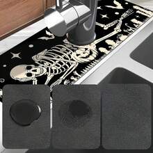 1pc Halloween Skull Pattern Sink Faucet Absorbent Mat, Drainage Pad, Suitable For Kitchen, Bathroom Sink, Countertop, Drainage Pad, Diatomaceous Earth Material, Trimmable, Quick-Drying Mat - Multicolor - View 10
