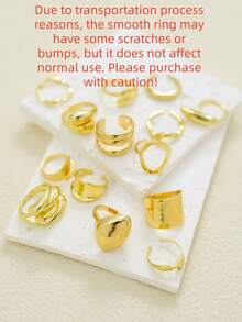 14pcs/Set Vintage Smooth Rings Set, Women's Geometric Creative Asymmetrical Finger Rings, Daily Punk Style Jewelry Accessories - Yellow Gold - View 5