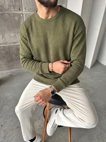 Suéter de hombre versátil con textura, casual para uso diario y desplazamientos, combina con todo - Verde militar - Ver 4