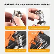 1PC/2PCS Universal Magic Socket Wrench Set, Adjustable Bi-Directional Rotation, 10-19mm Tool Steel Quenched Knurled Anti-Slip, Automotive Repair Furniture Hardware Installation Home Appliance Repair Car Repair Household Manual Socket Repair Tool - 1PC Adjustable Magic Sleeve - View 5