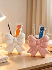 1pc Bow Design Toothbrush & Toothpaste Holder, Bathroom Sink Countertop Storage Rack, For Home Daily Use - Multicolor 1 - View 5