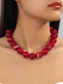 1pc High-End Elegant Jade Beaded Necklace, Summer Beach Vacation Style Gemstone Beaded Necklace, Women's Jewelry Niche Design Premium Accessory Gift - Beads - View 9
