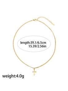 2pcs/Set Halloween Style Men's Accessories Stainless Steel Sun Evil Eye Square Plate Cross Double Layer Stacked Necklace, Holiday Gift For Friends, Suitable For Daily Wear (No Box) - Gold - View 5
