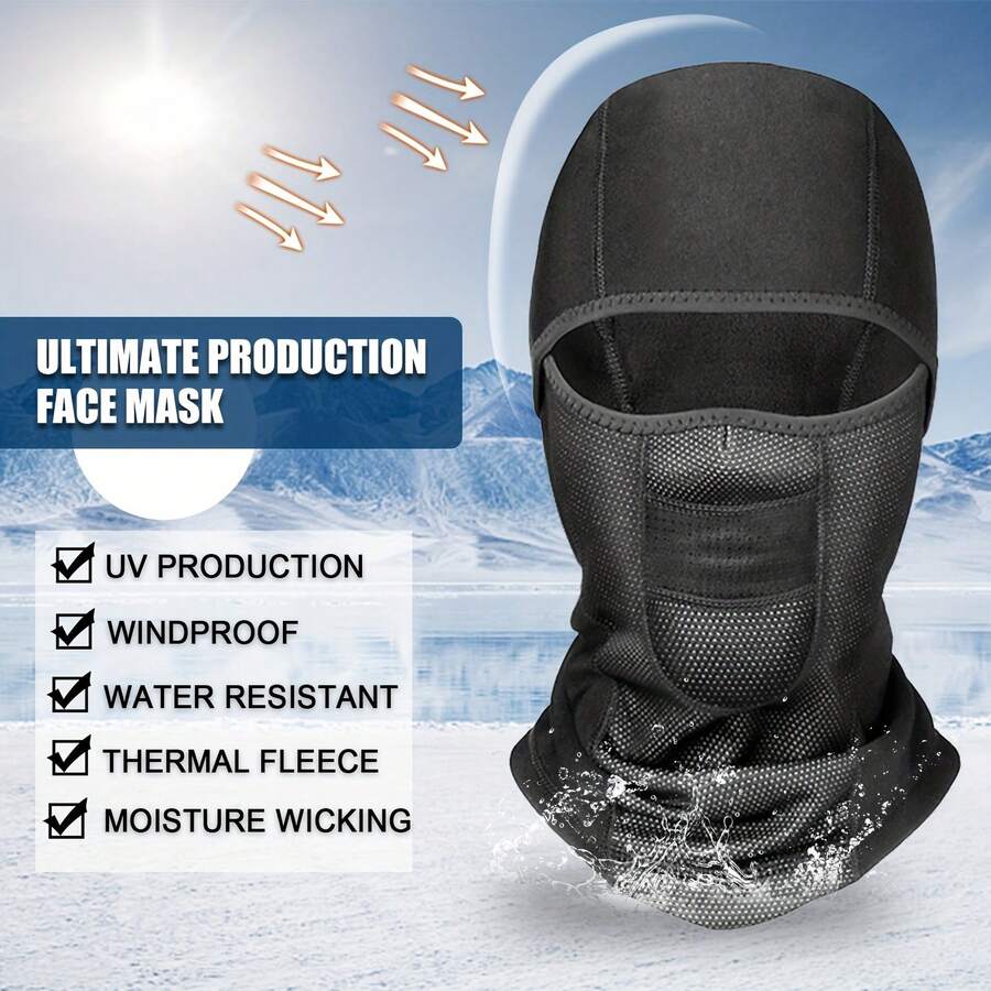1pc Windproof Waterproof Face Mask, Outdoor Cycling Face Mask, Warm Motorcycle Riding Headwear, Outdoor Windproof Waterproof Skiing Warm Face Mask - Black - View 1