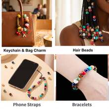 200pcs 12mm Large Hole Acrylic Chunky Beads, 5.5mm Hole Macrame Hair Beads, Mixed Color Rondelle Spacer Beads For DIY Keychain Bag Charm Jewelry Making - Multicolor - View 9
