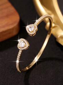 1pc Elegant Heart-Shaped Women's Bracelet, Gold-Plated Versatile Jewelry Accessory, Perfect For Party, Evening, Anniversary, Birthday Gift For Girlfriend - WDST-80 - View 3