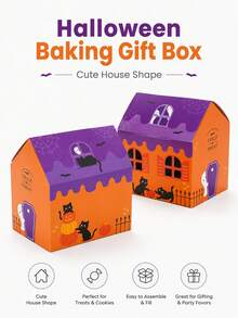 6 Pcs Reusable Halloween Haunted House Shaped Treat Boxes, Cookie & Candy Gift Boxes For Holiday Party & Baking Decor - Multicolor - View 5