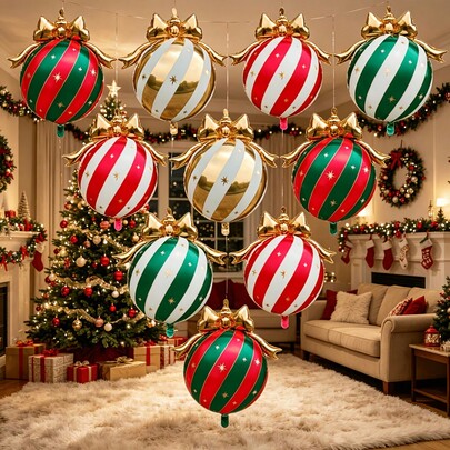 Bolas Penduradas com Laço de Natal, Vermelho, Verde, Dourado, Opções Multicoloridas, Paleta de Cores Festivas, Adequado para Ano Novo, Decoração de Natal para Casa, Decoração de Quintal, Decoração de Festa