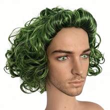 1pc Short Green Curly Wavy Wig, Clown Costume Hair Accessory, Anime Character Wig Prop, Halloween Party Outfit Matching Headpiece, Unisex Green Wig - Multicolor - View 7