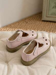 Kids Girls Mary Jane Shoes Strap Ruffle Detail Easy Wear Flats - Pink - View 3