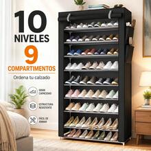 Zapatero Vertical Estrecho Cerrado Antipolvo para Entrada| 10 Niveles, 9 Espacios Almacenamiento, Color Negro, Ocupa Mínimo Espacio, Montaje Ligero Sencillo, Ideal para Entradas Pequeñas y Cuartos Alquilados - Ver 1