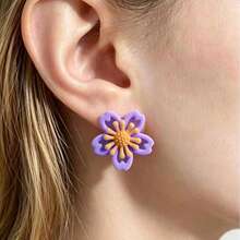 1 Pair Women's Vintage Enamel Flower Stud Earrings, Elegant Evening Double-Layer 3D Flower Accessory, Fashion Jewelry Earring, Autumn Accessory For Women - Multicolor - View 1