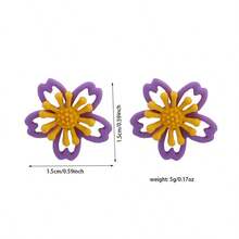 1 Pair Women's Vintage Enamel Flower Stud Earrings, Elegant Evening Double-Layer 3D Flower Accessory, Fashion Jewelry Earring, Autumn Accessory For Women - Multicolor - View 4