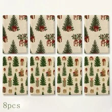 2pcs Off-White Christmas Tree Gift Pattern Kitchen Towels, Vintage Christmas Tree Red Bow Gift Box Full Print Decorative Tea Towels, Suitable For Christmas, Christmas Party, Winter Kitchen, Holiday Home Decor, 4/6/8pcs Combination Pack - Multicolor - View 8