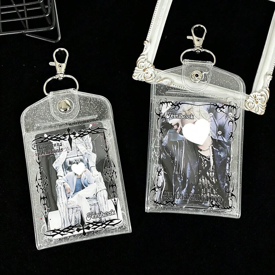 1pc Gothic Style Glitter Double-Sided Card Holder, Semi-Transparent Idol Photo Card Display, K-Pop Album Card Storage, Bag Charm, Concert Support Item, 4 Card Slots, YOUCHENGYOUPIN, PU Material, Suitable For 3-3.5 Inch Photo Cards, 3 Inch Mini Cards, Trading Cards, Anime Cards, Student IDs, Bus Cards, Access Cards, Etc., Can Be Used For Keychains, Bag Charms, Etc. - Card Holder - View 1
