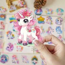 56pcs Cute Unicorn Transparent PET Stickers, Cross-Border Applicable, Dreamy Fairy Tale Rainbow Horse Pattern, Suitable For Planner And Tablet - 56pcs - View 10