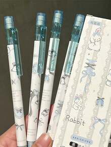 4支裝奶油藍緞帶兔子自動鉛筆 高品質學生文具套組 開學季適用 - 兔子絲帶鉛筆 - 查看 6