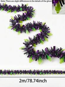 6pcs Halloween Ribbon Sequin Garland Glitter Strip, Purple Ghost DIY Halloween Wreath Door Hanging Decoration, Indoor Outdoor Yard Halloween Decor, Halloween Metallic Sequin Tassel, Halloween Decoration - M - View 9
