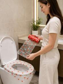 Waterproof PE Material Sanitary Protective Film (With Easy-Tear Perforation), Heart & Star Pattern, Portable & Hygienic, Suitable For Toilet Seat, Bathroom Countertop, Flush Button, Door Handle, Remote Control - Multicolor - View 1
