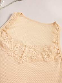 CELILIN Women's Lace Trim Ribbed Tank Top, Slim Fit Scoop Neck Layering Cami Shirt For Daily Wear & Outfits - Apricot - View 8