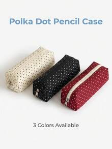1pc Cute Polka Dot Small Pencil Case, Ruched Fabric Zipper Pen Pouch For School Stationery Storage - Multicolor - View 1