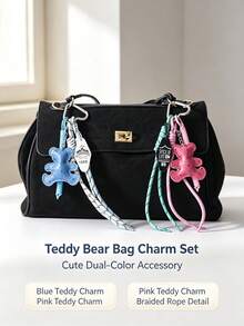 Y2K PU Bear Keychain, Vintage Style Bag Charm, Women's Car Keychain, Maximalist Packaging Decoration. Woven Tassel Bag Charm, Acrylic Tag Accessory, Vintage Sweet & Cool Bag Decoration, Gift For Women, Birthday, Holiday Gift. - Multicolor - View 1
