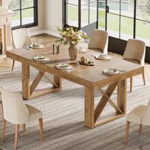 Tribesigns 63-Inch Rectangle Dining Table For 4-6 People, Farmhouse Thick Appearance Design, Rectangular Kitchen Dinner Table For Home, Natural Brown - Natural - View 2