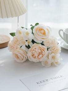 1/3/5/60 peças Buquê de Rosas Artificiais, Arranjo de Flores Artificiais, Peônia Falsa, Decoração Floral de Rosas de Seda, Adequado para Decoração de Casa, Plantas Artificiais, Decoração de Outono, Quarto, Mesa, Decoração de Jardim, Decoração de Quarto, Centro de Mesa - Branco - Visão 4
