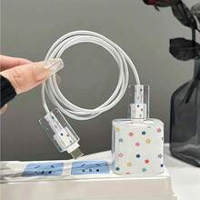 3pcs Colorful Small Star & English Letter Pattern Cable Protector And Charging Head Set, Compatible With IPhone 20W/18W Charger - Multicolor - View 2